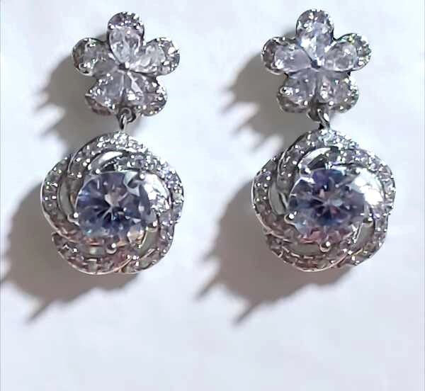 American Diamond Silver Plated Flower Moon Earring