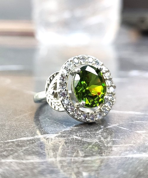Green Tourmaline American Diamond Ring