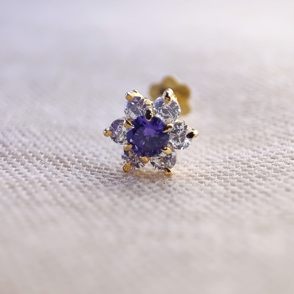 American Diamond Seven Stone Purple Nose Pin