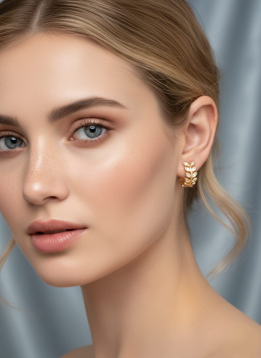 American Diamond Goldmix Leaf Earring