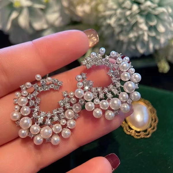 American Diamond Silver Plated Pearl Earring