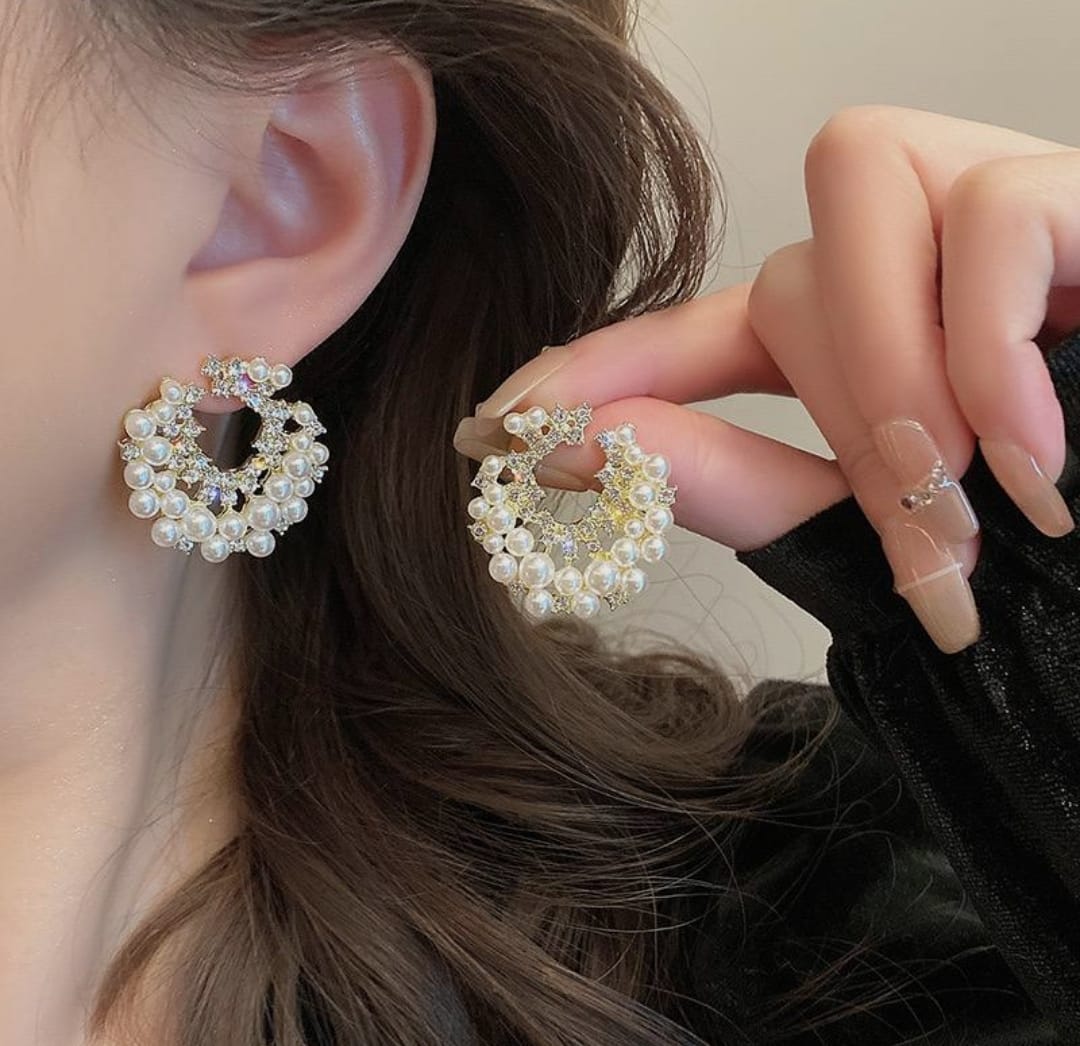 American Diamond Goldmix Pearl Earring