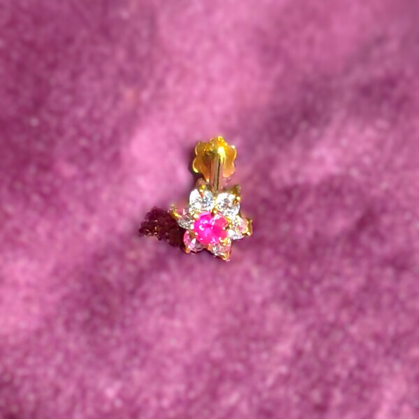 American Diamond Seven Stone Deep Pink Nose Pin
