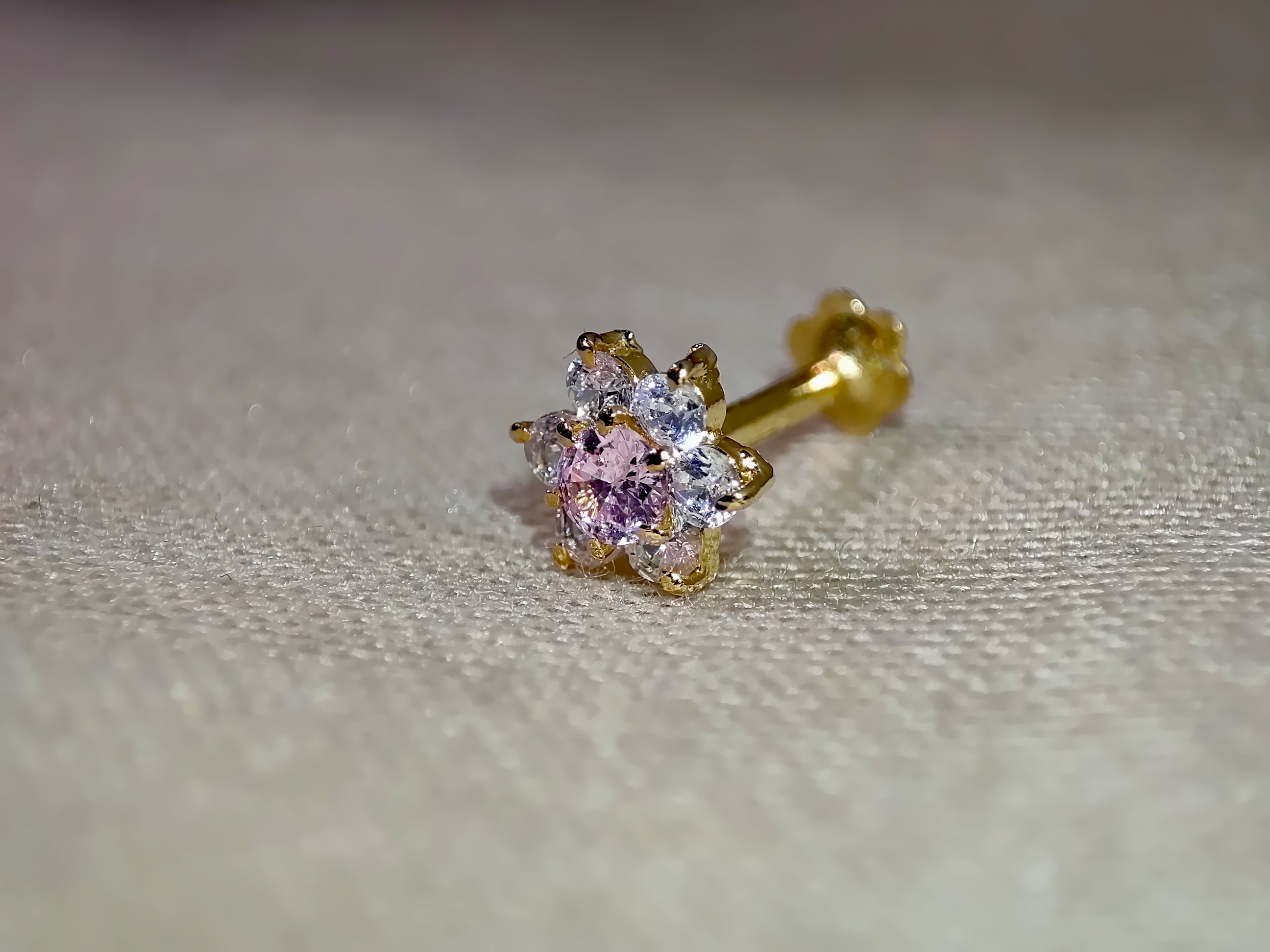 American Diamond Seven Stone Pink Nose Pin