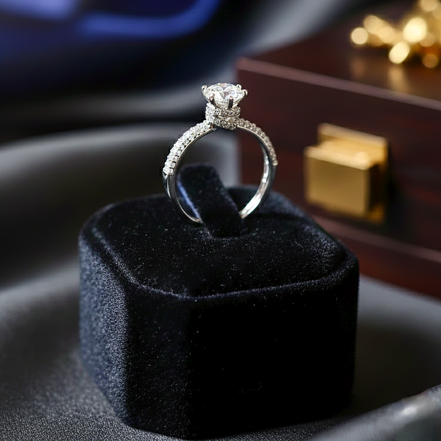 Titania Luxe American Diamond Silver Ring