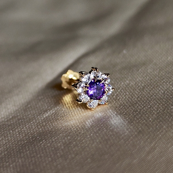 American Diamond 9 Stone Purple Nosepin