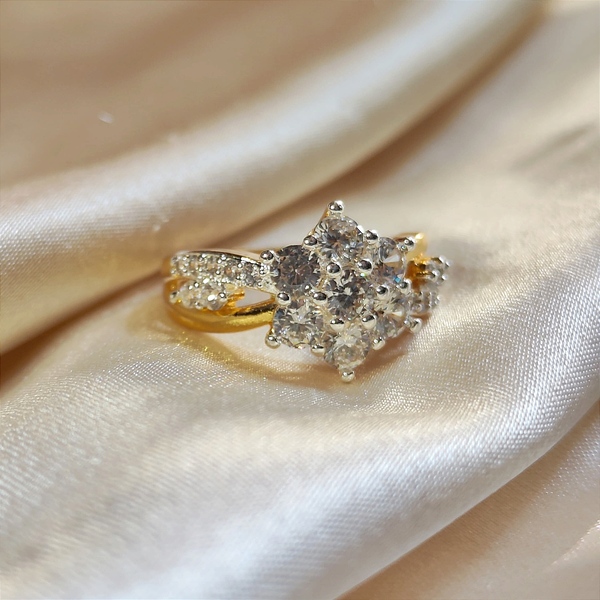 American Diamond Double Frame Dotted Goldmix Ring