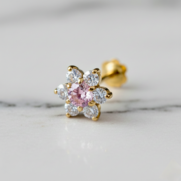 American Diamond Seven Stone Pink Nose Pin