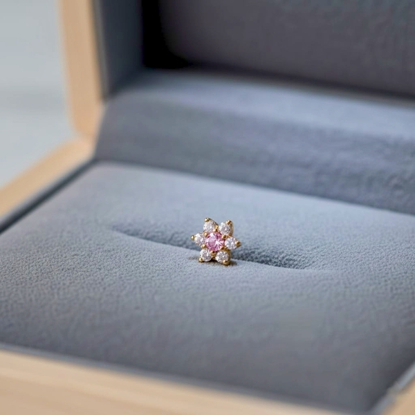 American Diamond Seven Stone Pink Nose Pin