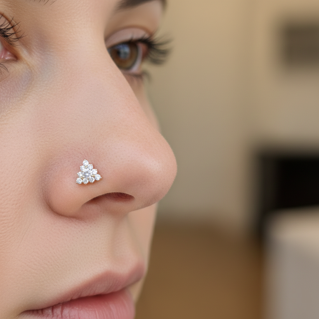 10-Stone Fancy Triangle Shimmer American Diamond Nosepin