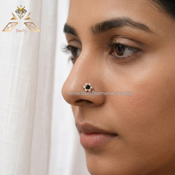 American Diamond Seven Stone Black Nose Pin