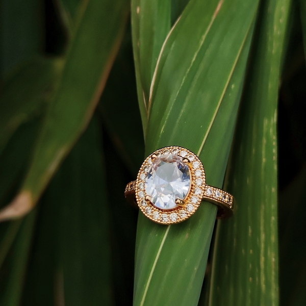 American Diamond Crystal Glow Goldmix Ring