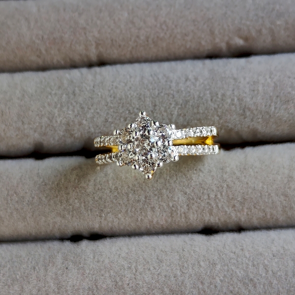 American Diamond Double Frame Goldmix Ring